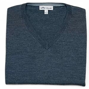 PETER MILLAR Grey Merino Wool/Silk V-neck Knit Sweater Men’s Size Large Golf